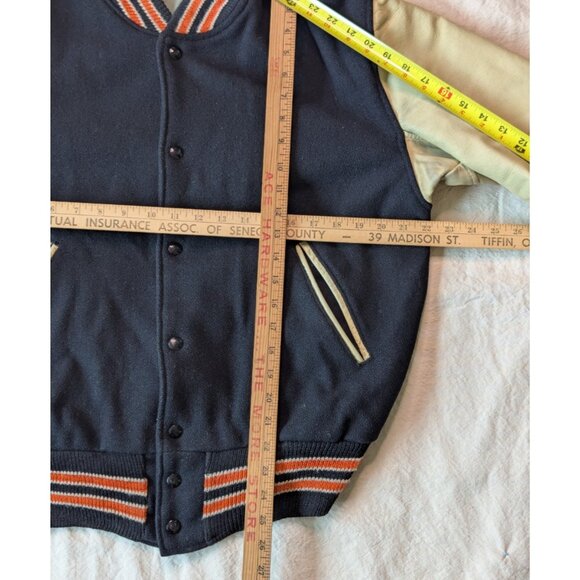 Hatchers VTG 60s Men's Black Wool Leather Sleeve State Champs Bomber Jacket LG - Picture 8 of 15